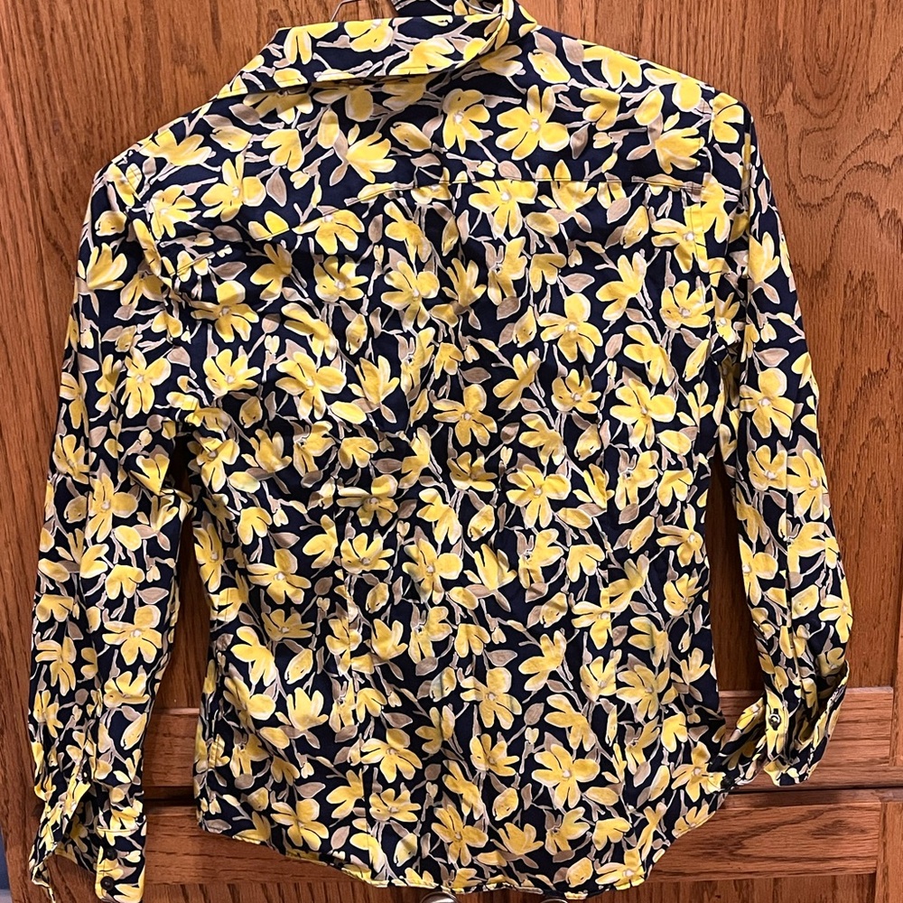 Lands' End Yellow Floral Button Down Shirt - Picture 2 of 2